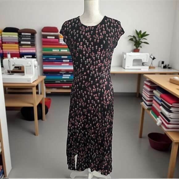 FREE PEOPLE Black Red Floral Print Midi Dress Size 6 - Picture 1 of 8